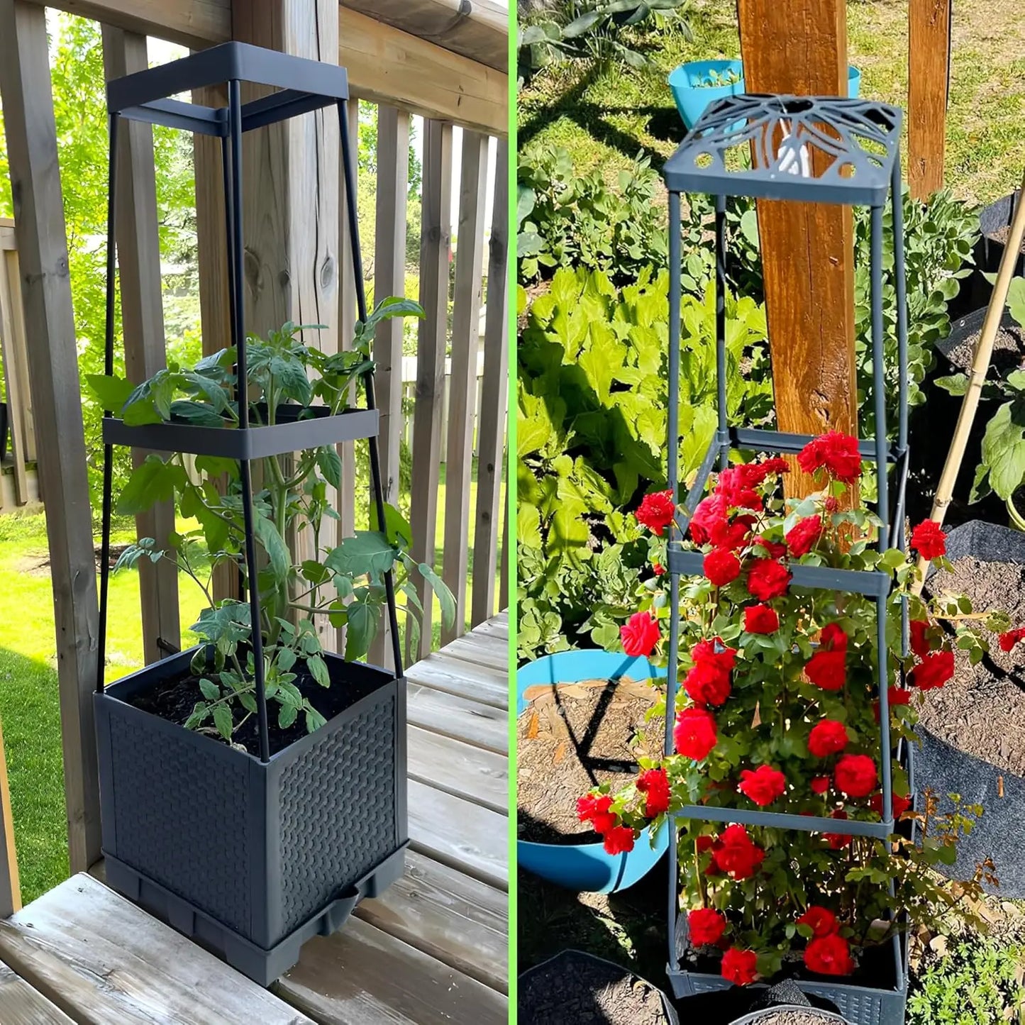 2‑Pack 57" Raised Garden Beds with Trellis – Self‑Watering Planter Boxes for Tomatoes, Cucumbers & Vines