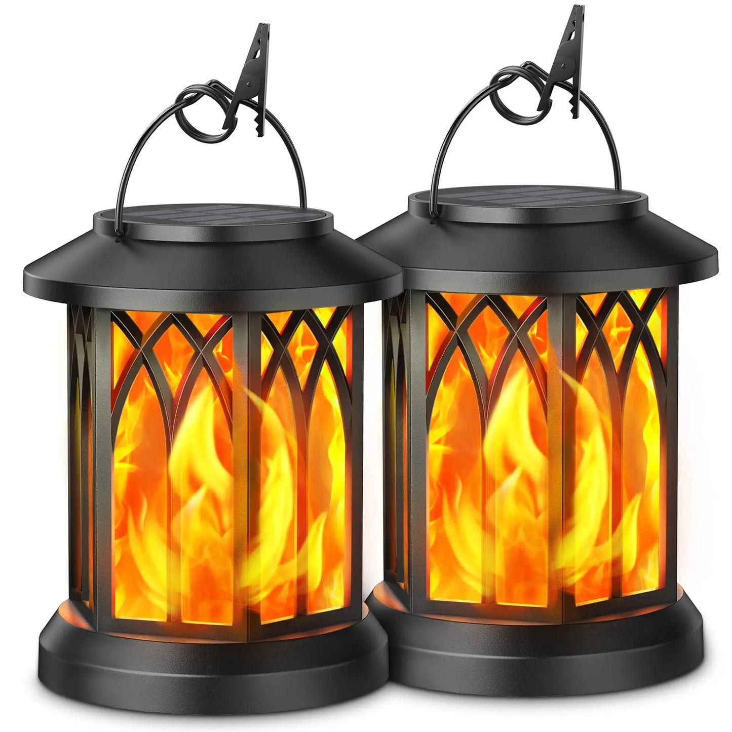 4‑Pack Hanging Solar Lanterns – Outdoor Waterproof Lights with Flickering Flame Effect
