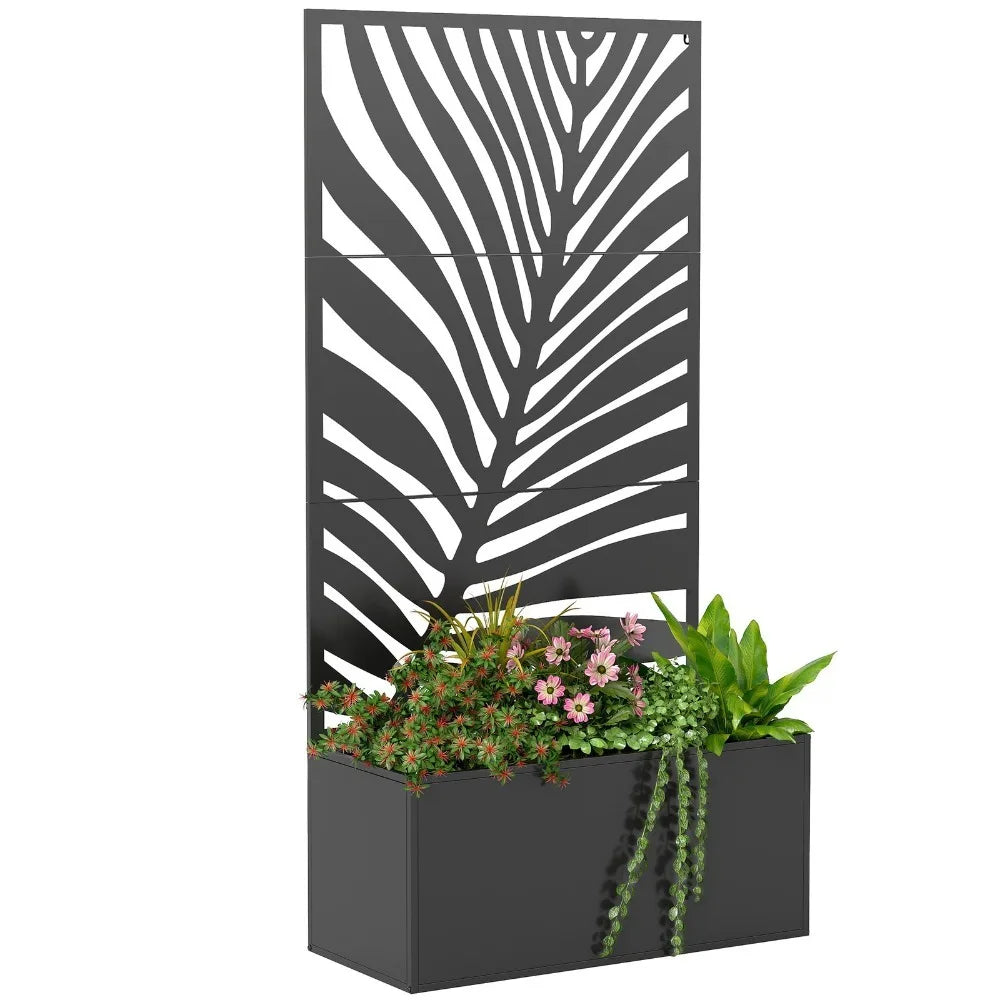 Metal Planter Box with Trellis, Raised Garden Bed with Privacy Screen