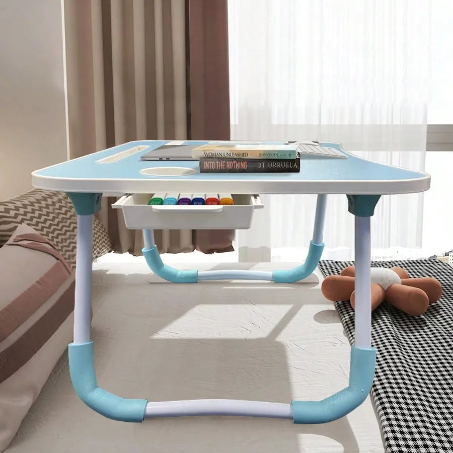 Large Laptop Bed Desk with Cup Holder & USB Fan/Light – Portable Folding Table for Bed, Sofa & Work