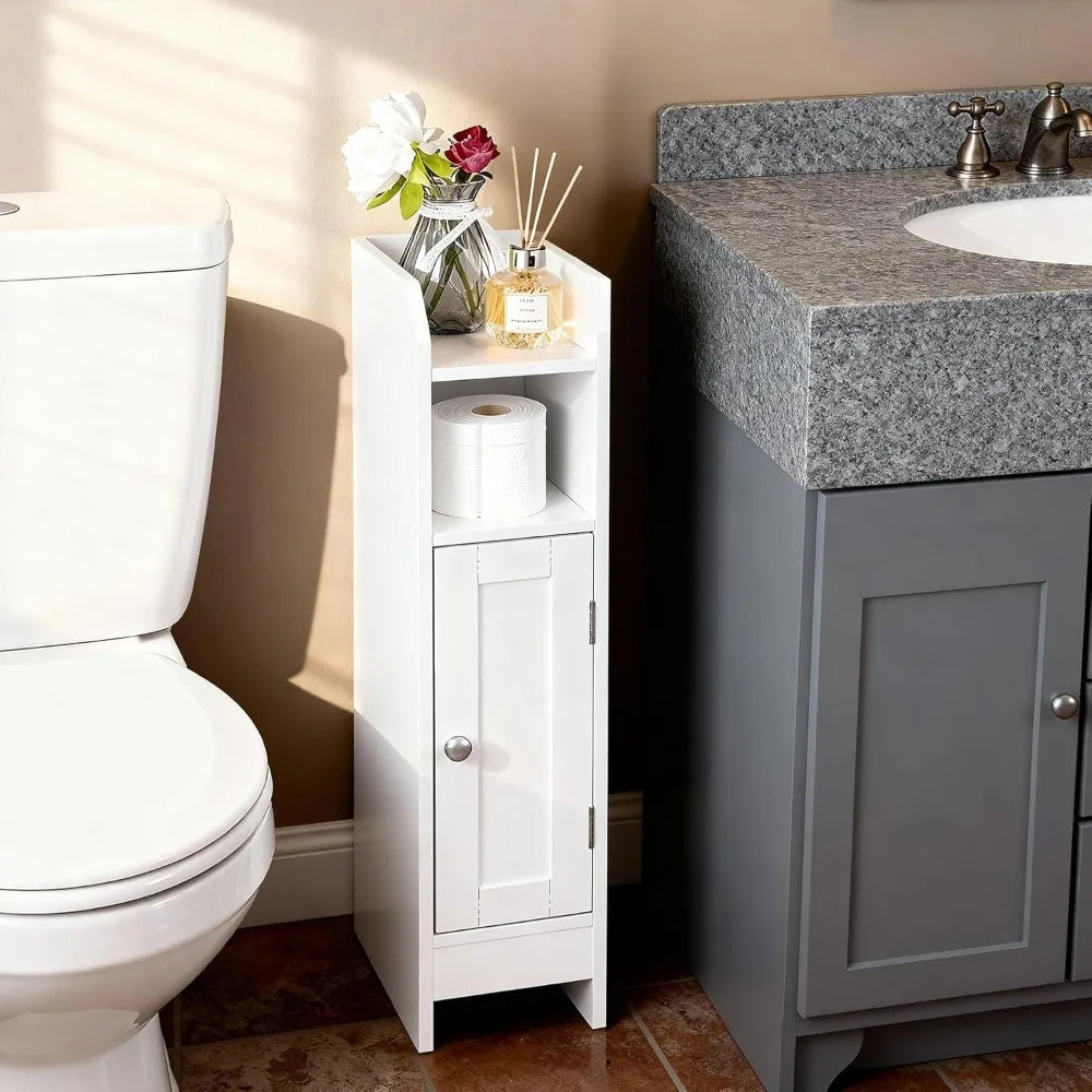 Slim Bathroom Storage Cabinet with Door and Adjustable Shelves