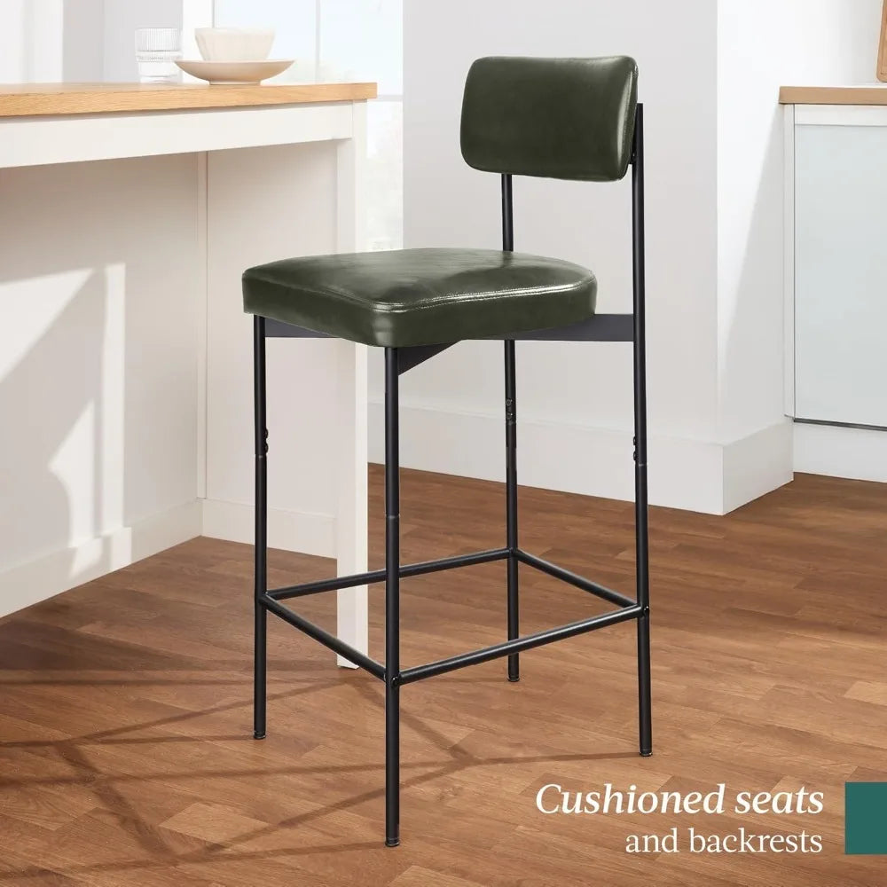 Armless Counter Height Bar Stools, Faux Leather