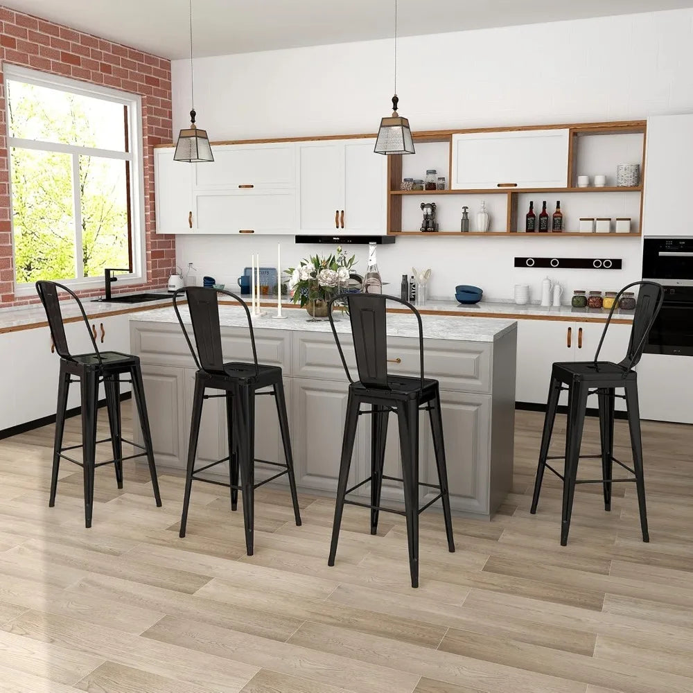 Metal Bar Stools Set of 4, 30" Bar Height with Footrest