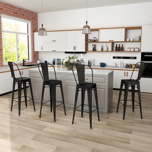 Metal Bar Stools Set of 4, 30" Bar Height with Footrest