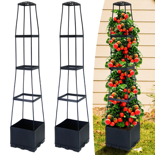 2‑Pack 57" Raised Garden Beds with Trellis – Self‑Watering Planter Boxes for Tomatoes, Cucumbers & Vines