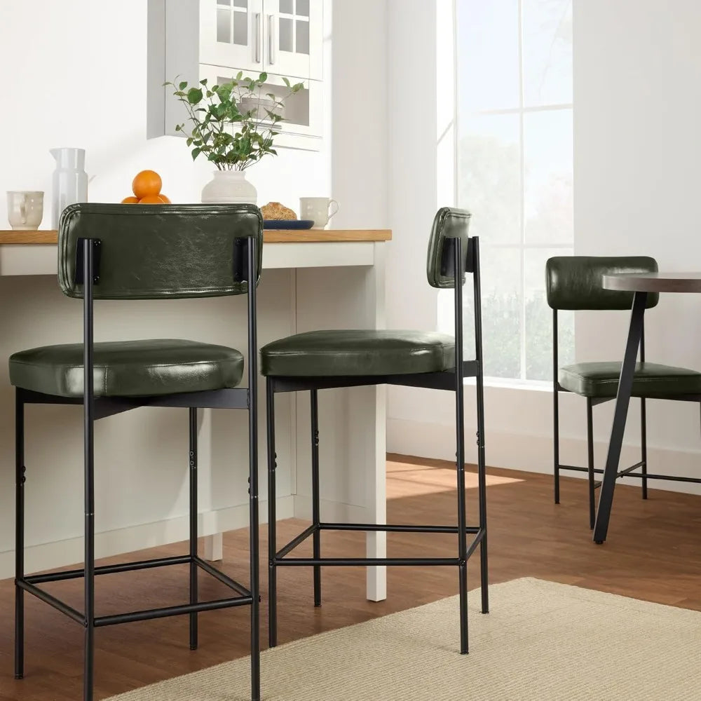 Armless Counter Height Bar Stools, Faux Leather