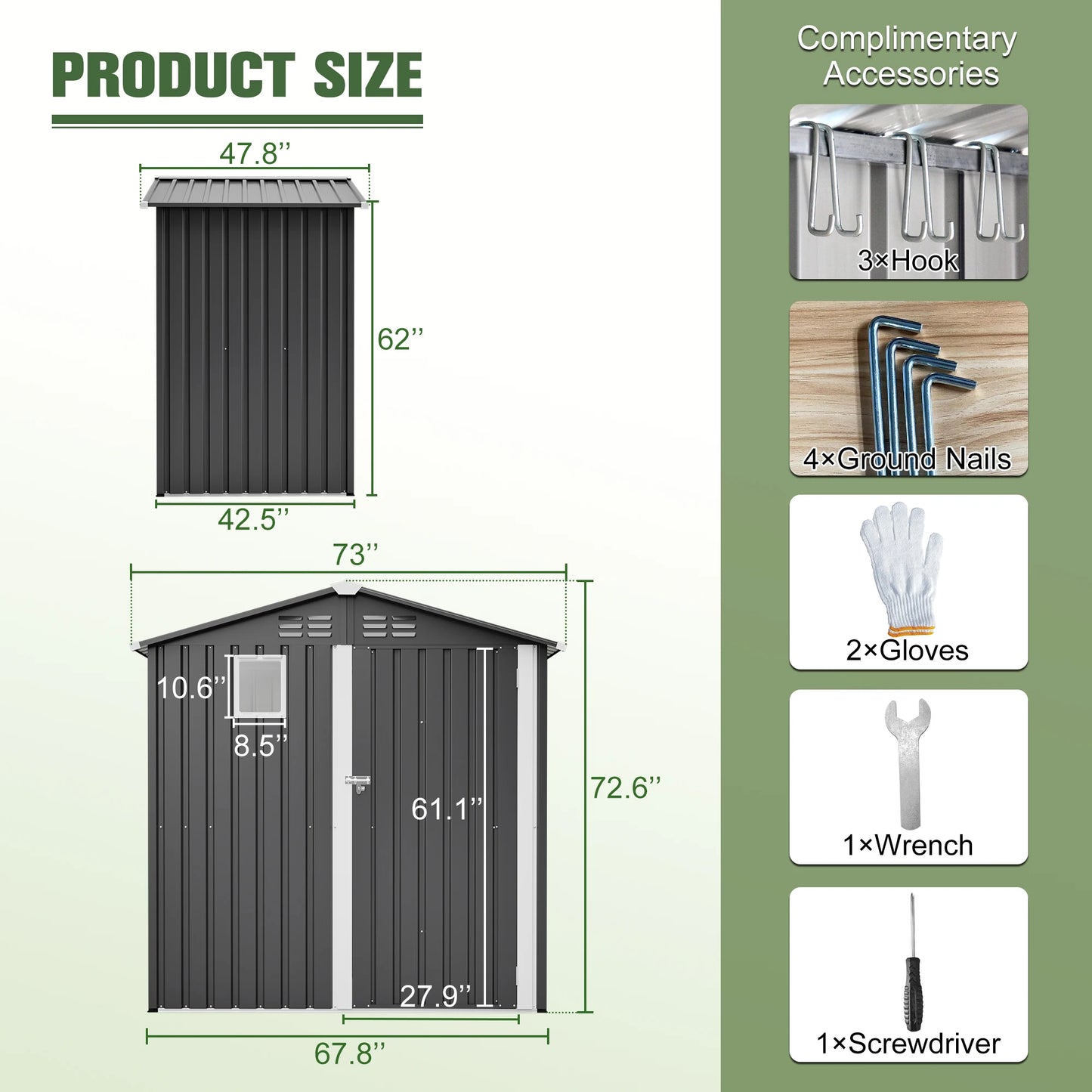 Metal Outdoor Storage Shed 6FT x 4FT for Backyard Garden Patio, Gray (6x4ft Grey No Floor Frame)'