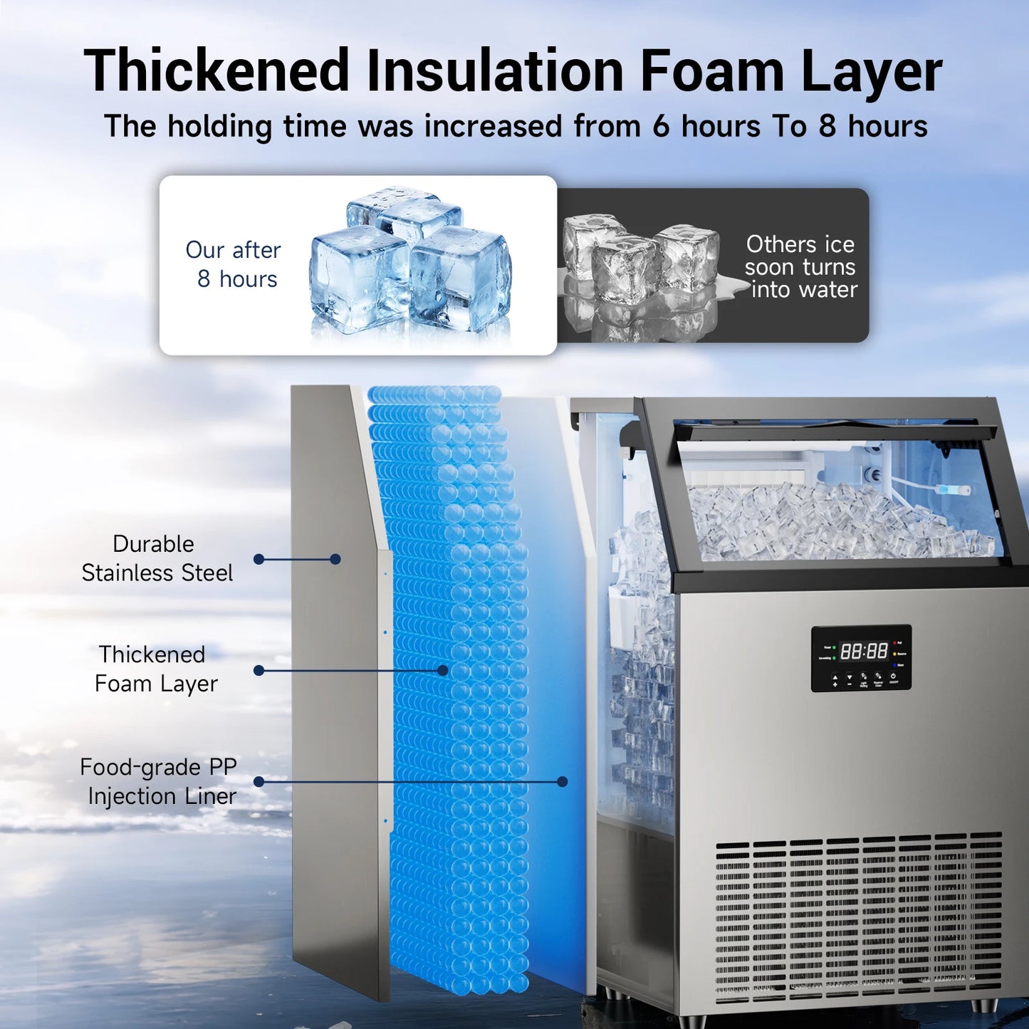 Commercial Stainless Steel Ice Maker – Under‑Counter Ice Machine with 34‑lb Bin, Freestanding for Home & Café