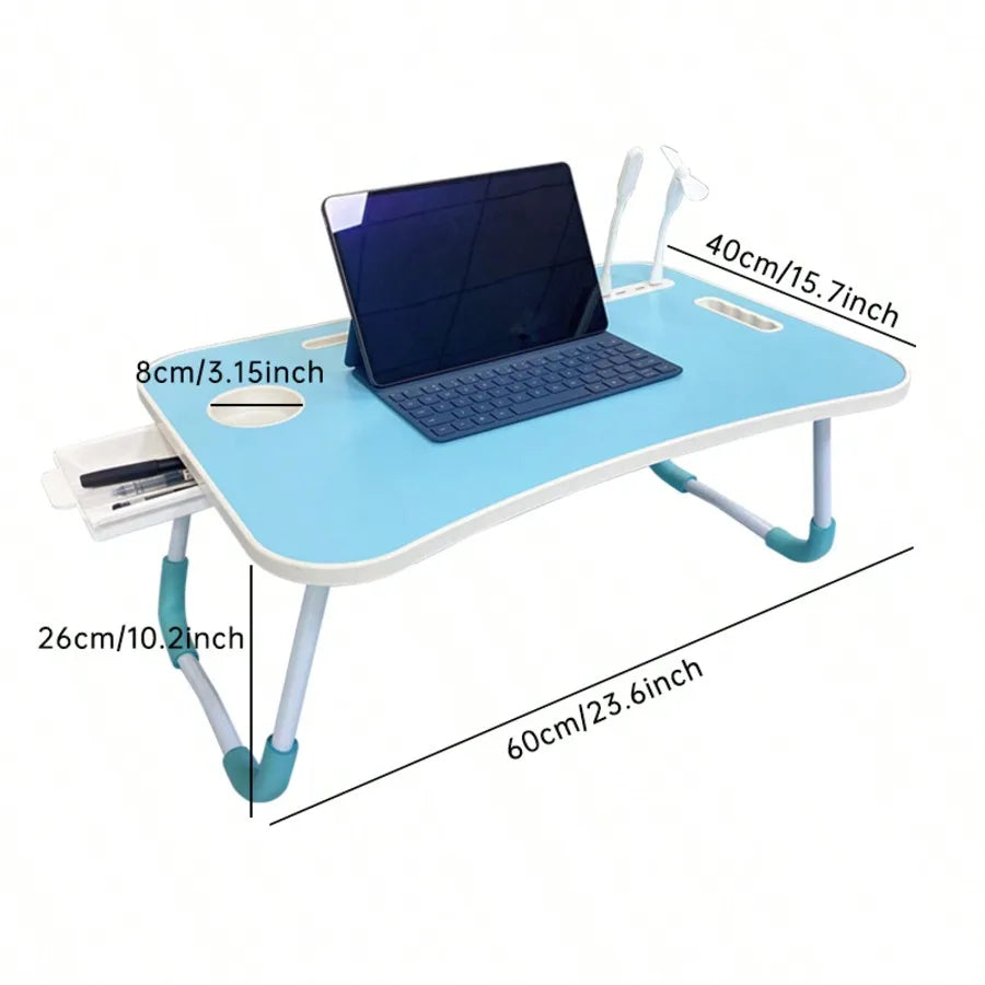 Large Laptop Bed Desk with Cup Holder & USB Fan/Light – Portable Folding Table for Bed, Sofa & Work