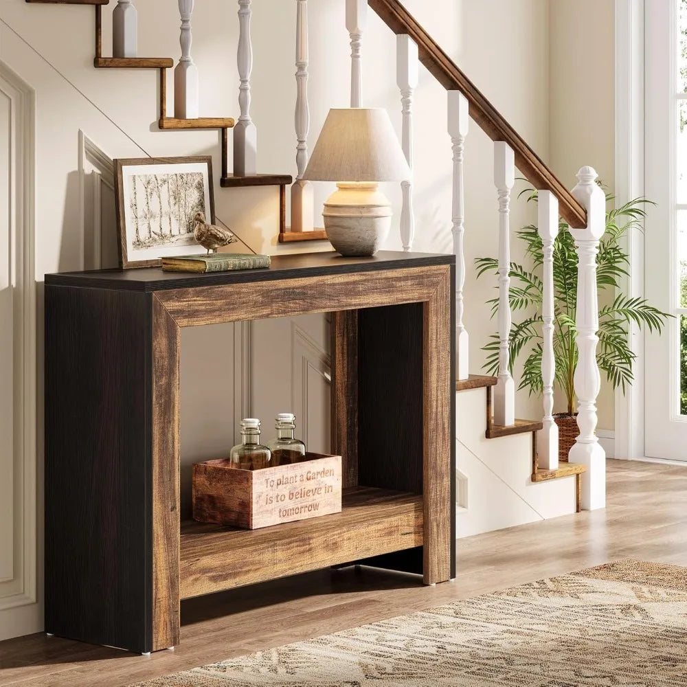 41" Console Table, Behind Couch Sofa Table with Open Storage Shelves