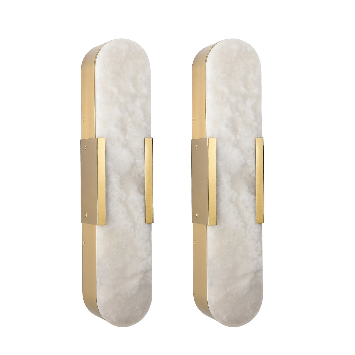 Luxurious Marble Wall Lamp Set of 2, Matte Gold Metal Frame, Dimmable