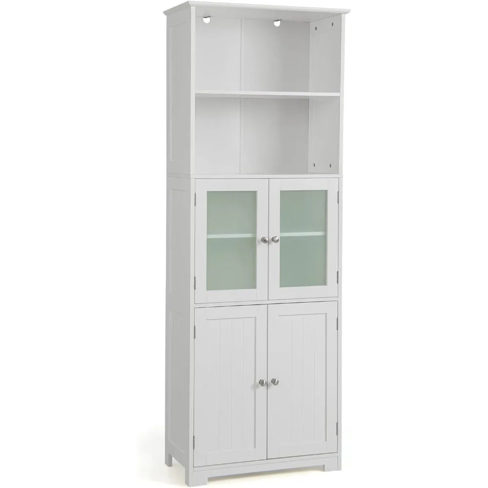64" Storage Cabinet, Freestanding with 2 Cabinets, 2 Open Compartments, Adjustable Shelves