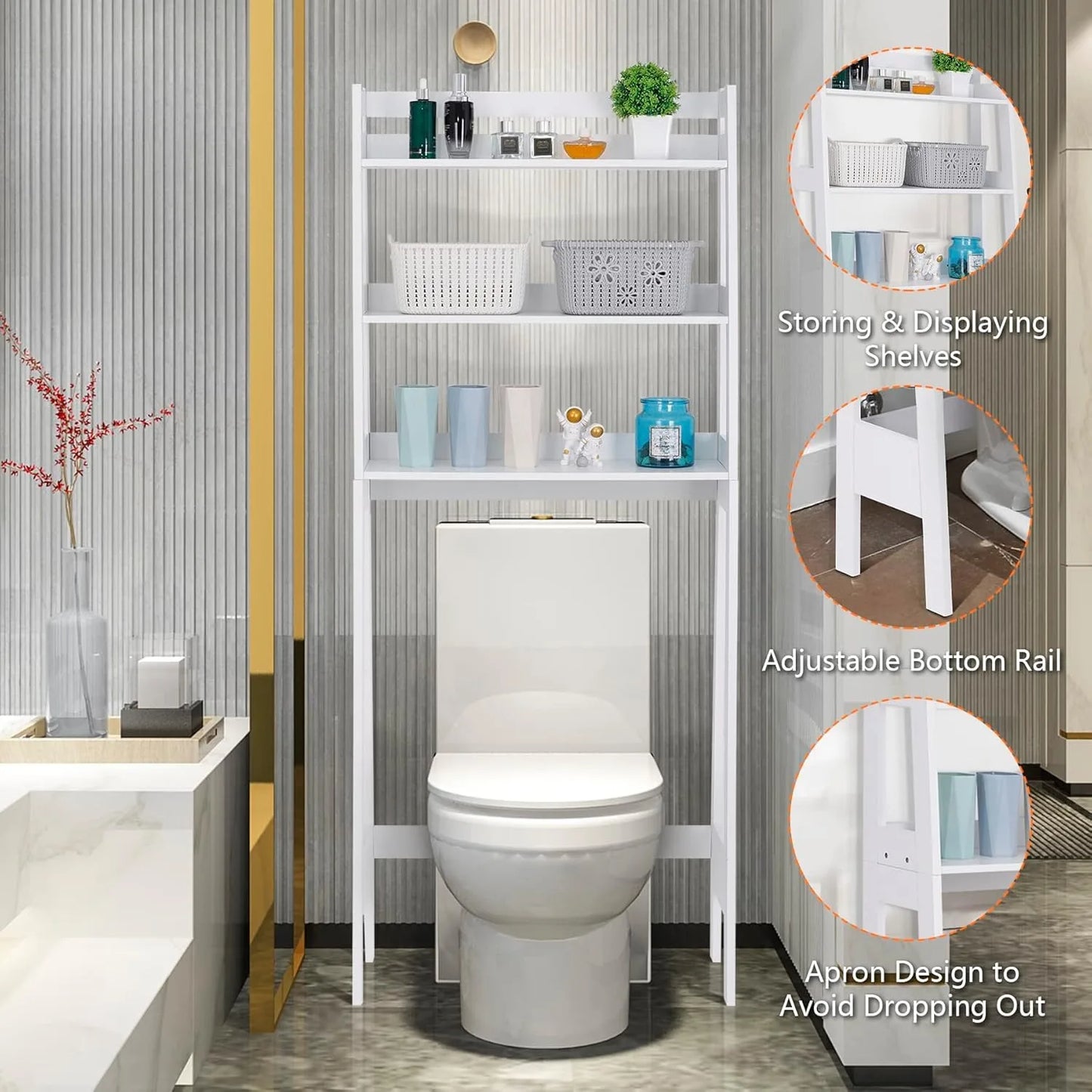 3‑Tier Over‑The‑Toilet Bathroom Storage Rack – Space‑Saving Organizer with Open Shelves