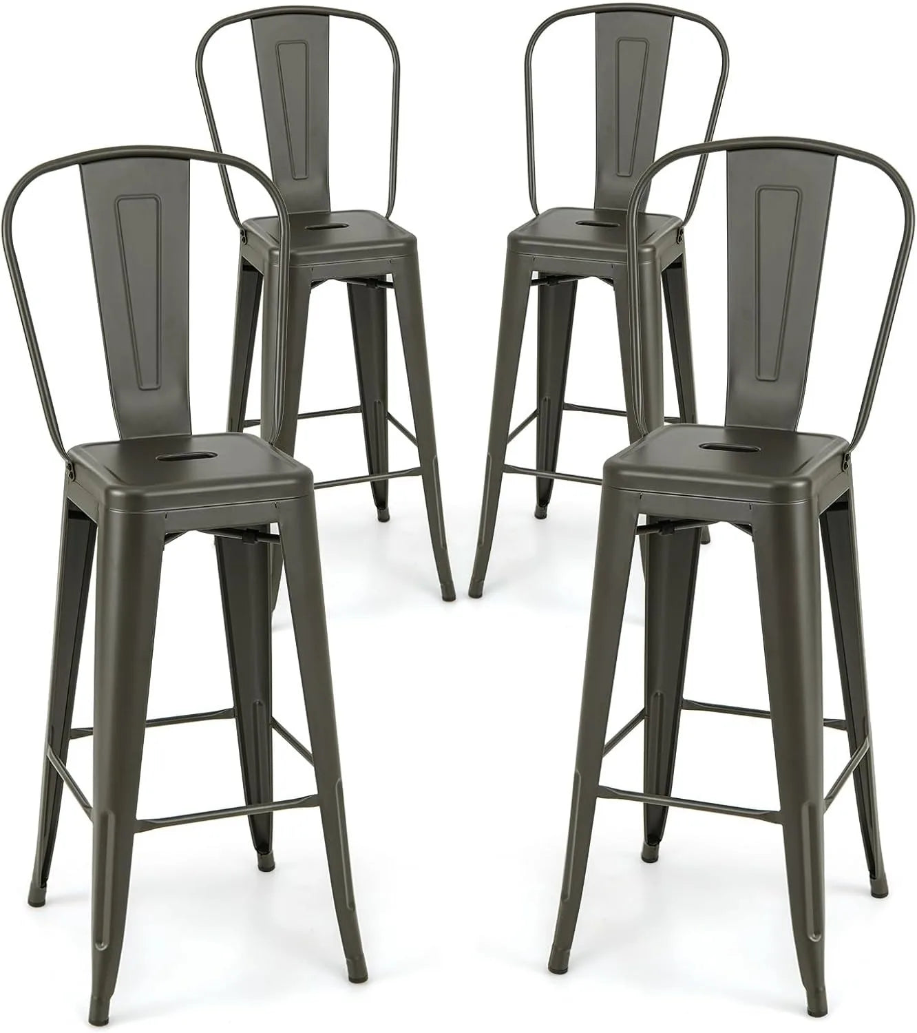 Metal Bar Stools Set of 4, 30" Bar Height with Footrest