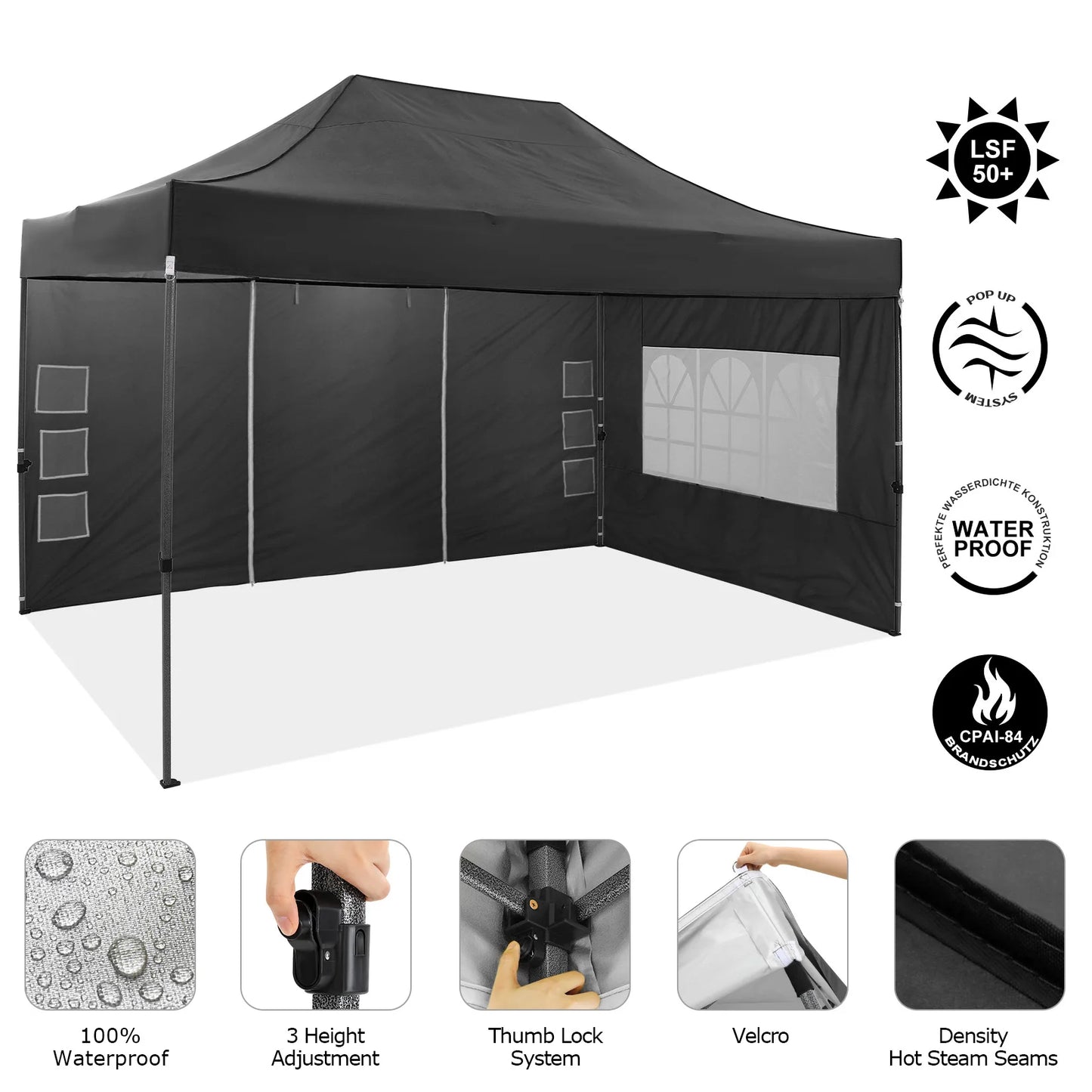 10x15 Pop up Canopy Tent Heavy Duty Gazebo with 4 Sidewalls, UPF 50+ All Weather Waterproof Commercial Outdoor Wedding Party Tent