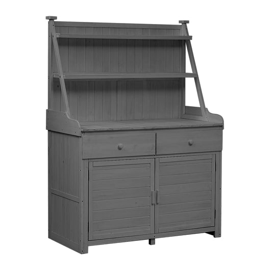 TOPMAX 65inch Garden Potting Bench Table, Fir Wood with Storage Shelf, Drawer and Cabinet