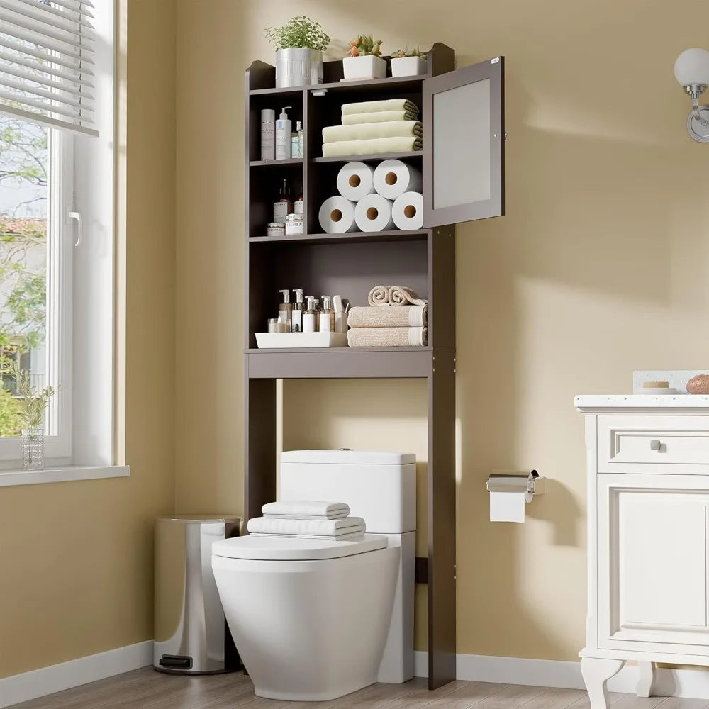 Over The Toilet Storage Cabinet with Adjustable Shelf and Double Doors