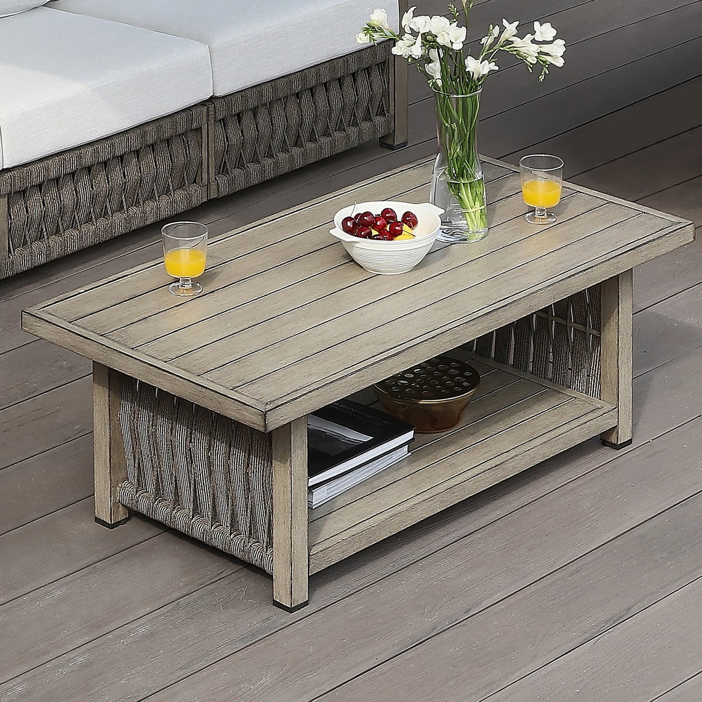 Outdoor Patio Coffee Table, 2-Tier Weather-Resistant Rectangle