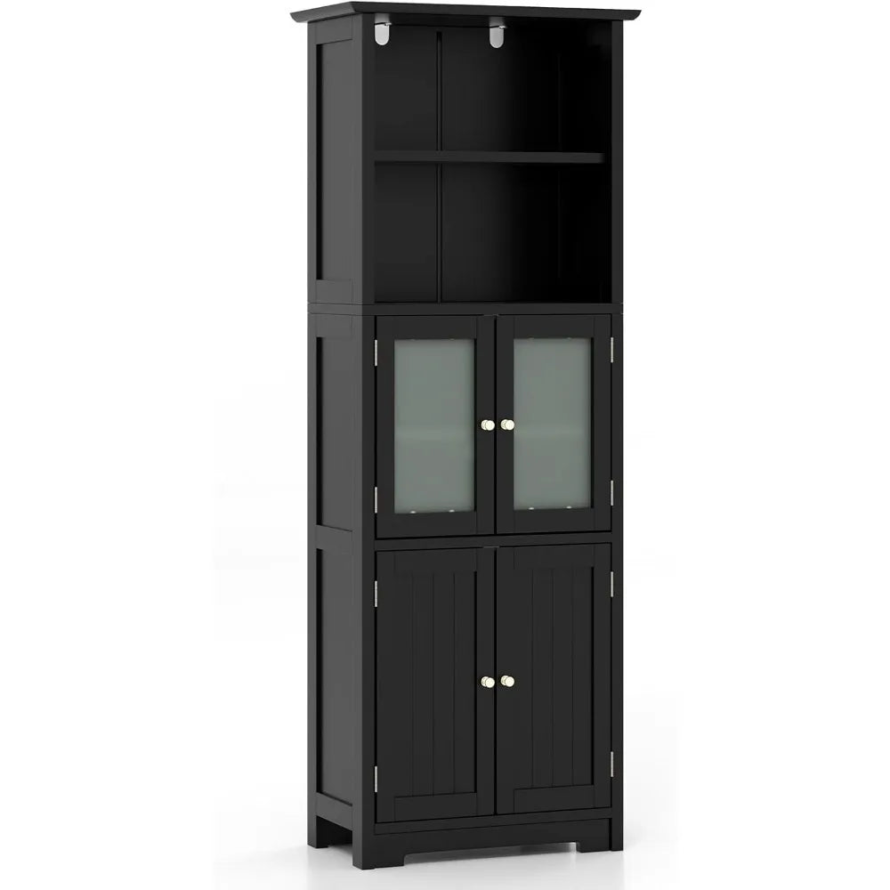 64" Storage Cabinet, Freestanding with 2 Cabinets, 2 Open Compartments, Adjustable Shelves