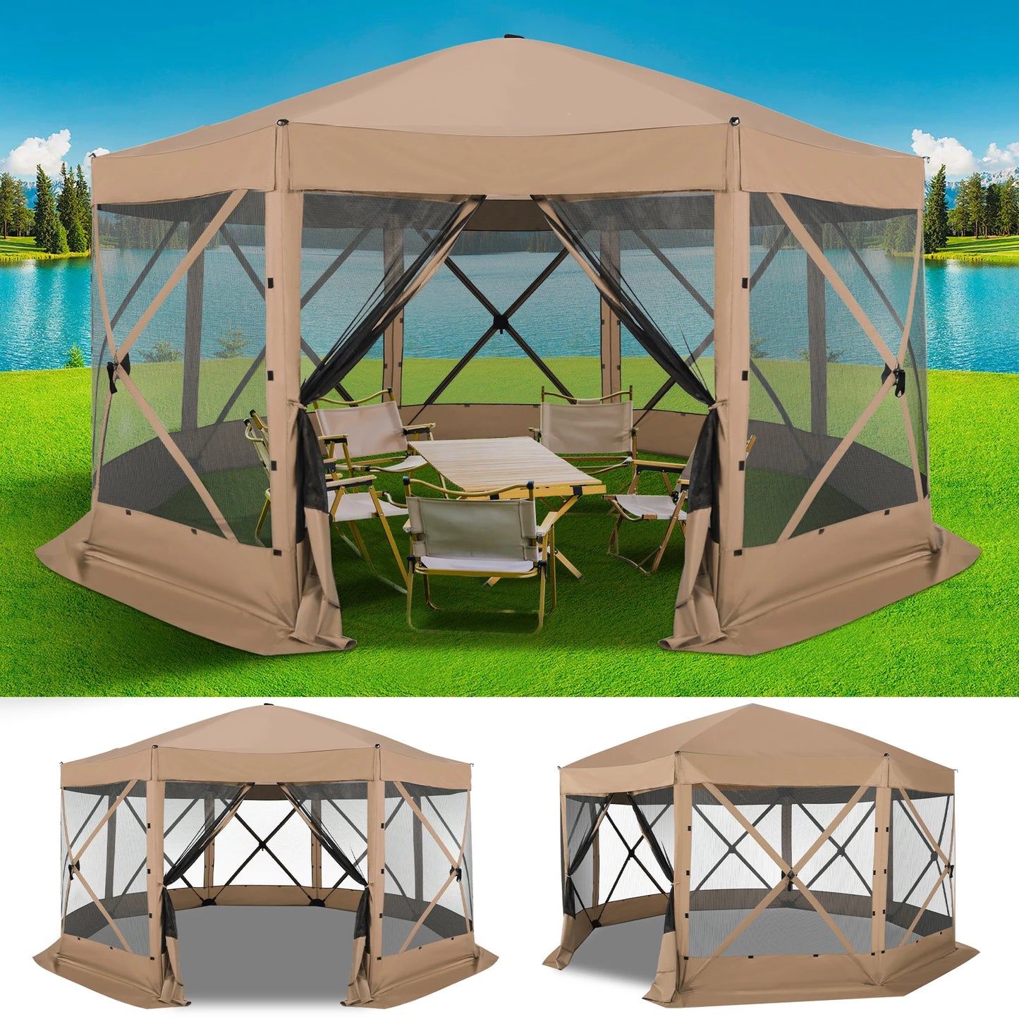 15×15 Pop‑Up Gazebo – Extra‑Large Outdoor Canopy Tent with Mosquito Netting & Ground Stakes