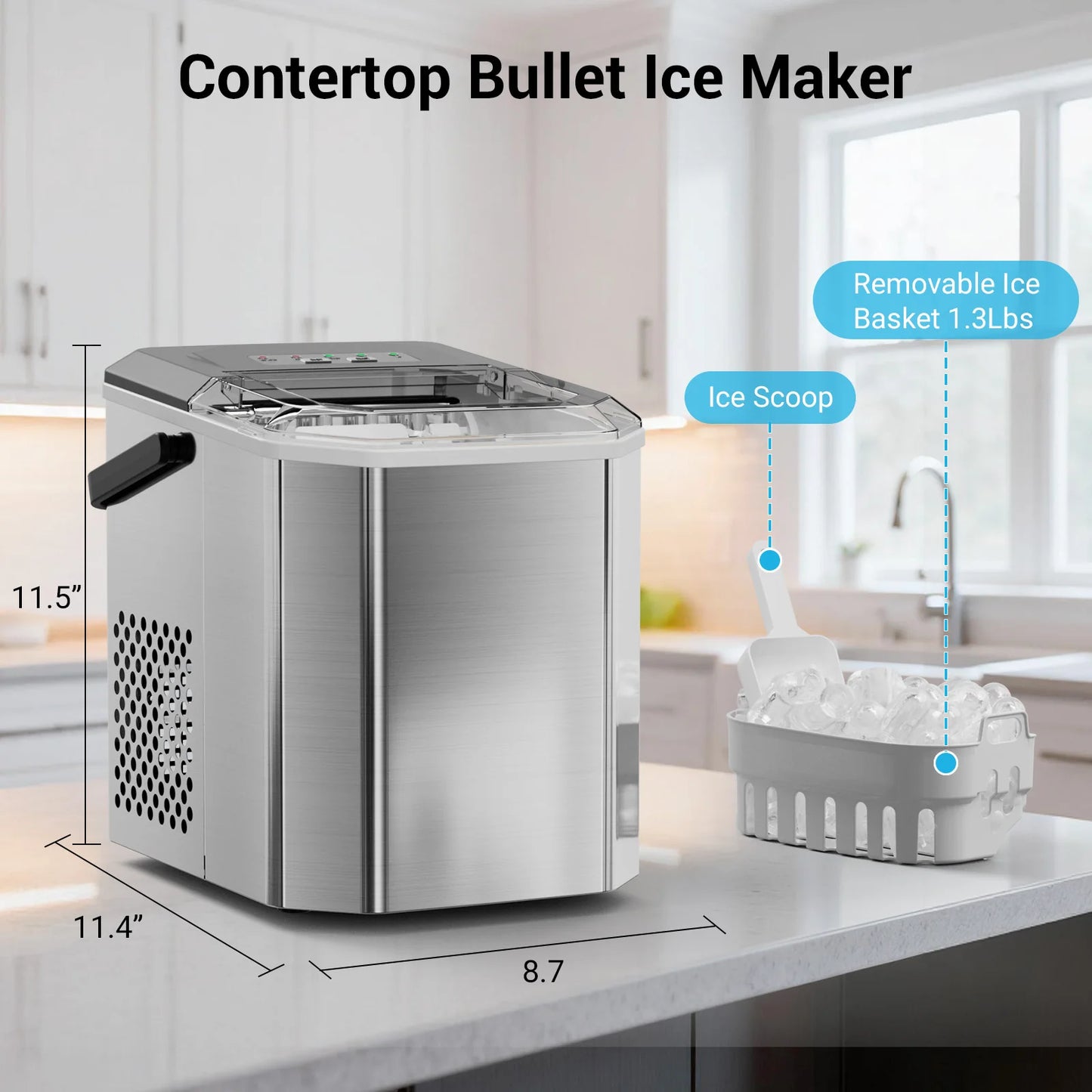 Smart Countertop Ice Maker, Portable with Self-Cleaning, 26lbs/24Hrs