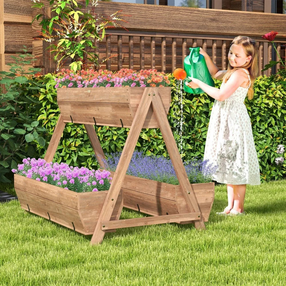Wood Vertical Raised Garden Bed with 3 Planter Containers