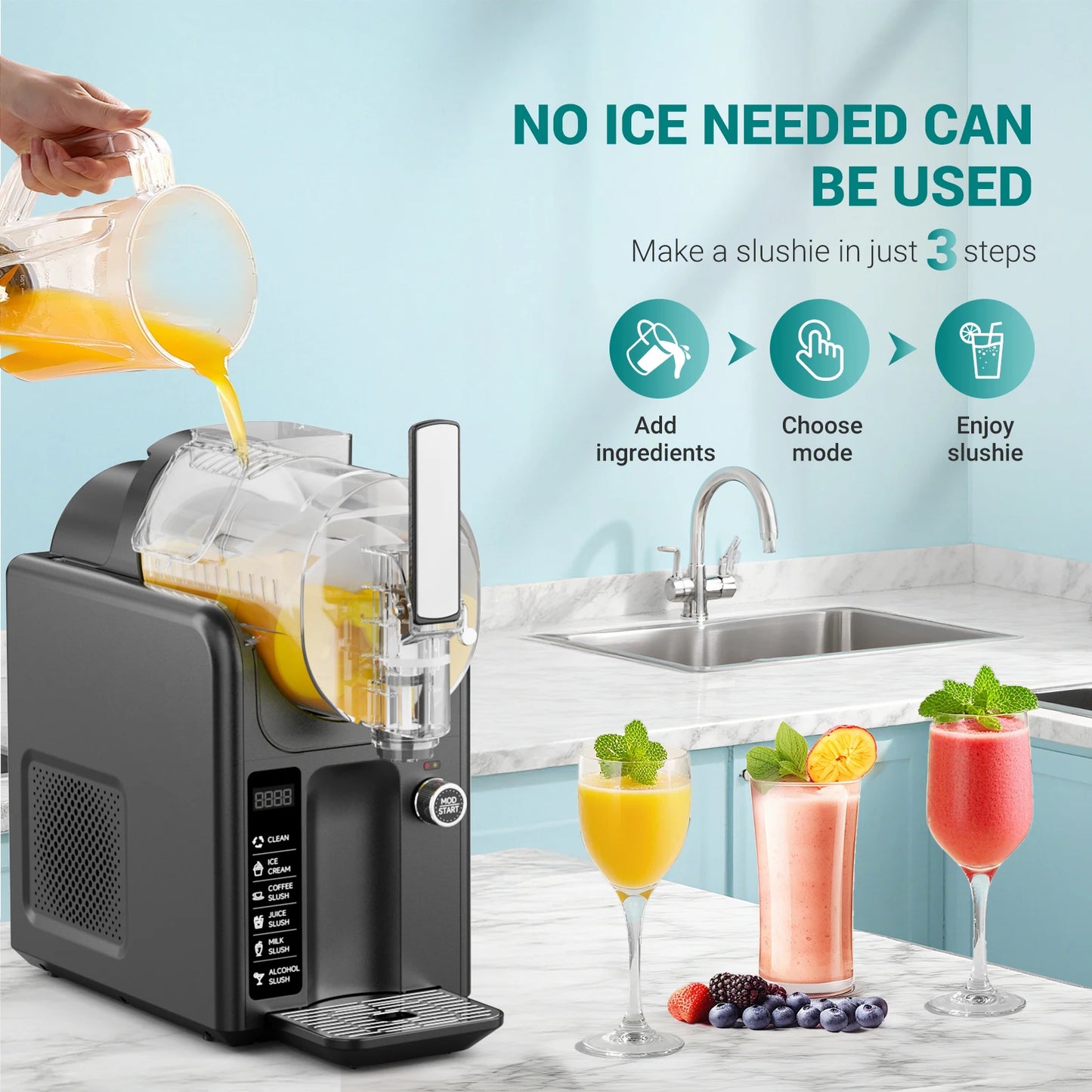 2.4L Home Slushie & Margarita Machine – No Ice Needed, Self‑Cleaning Frozen Drink Maker
