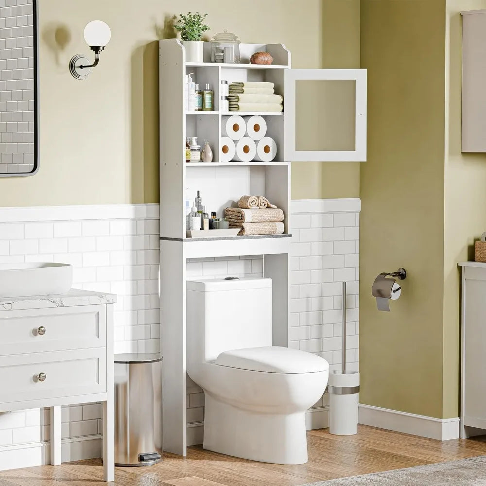 Over The Toilet Storage Cabinet with Adjustable Shelf and Double Doors