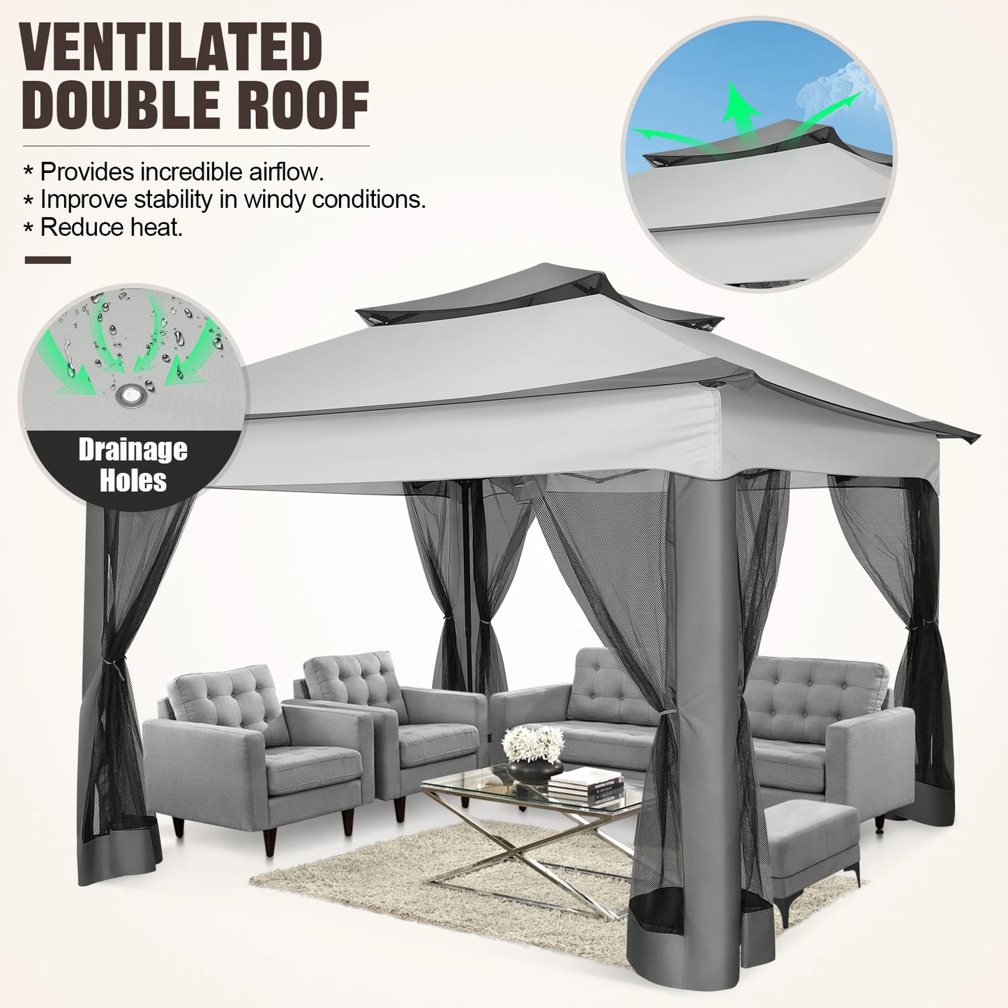 11x11ft Pop Up Gazebo Pavilion With Mosquito Netting Outdoor Canopy Tent With Carry Bag Gazebo
