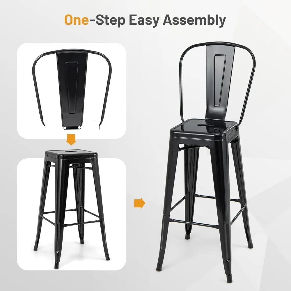 Metal Bar Stools Set of 4, 30" Bar Height with Footrest