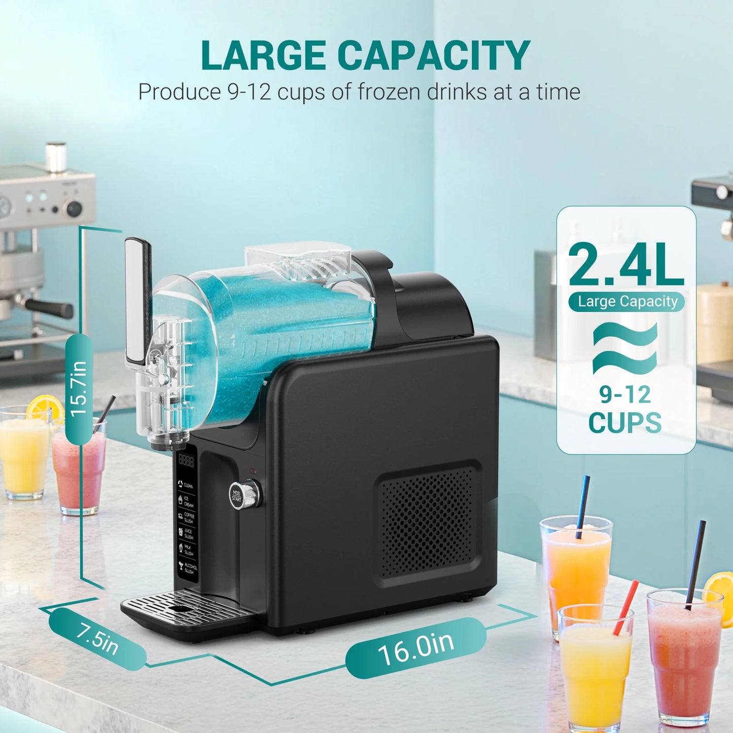 2.4L Home Slushie & Margarita Machine – No Ice Needed, Self‑Cleaning Frozen Drink Maker