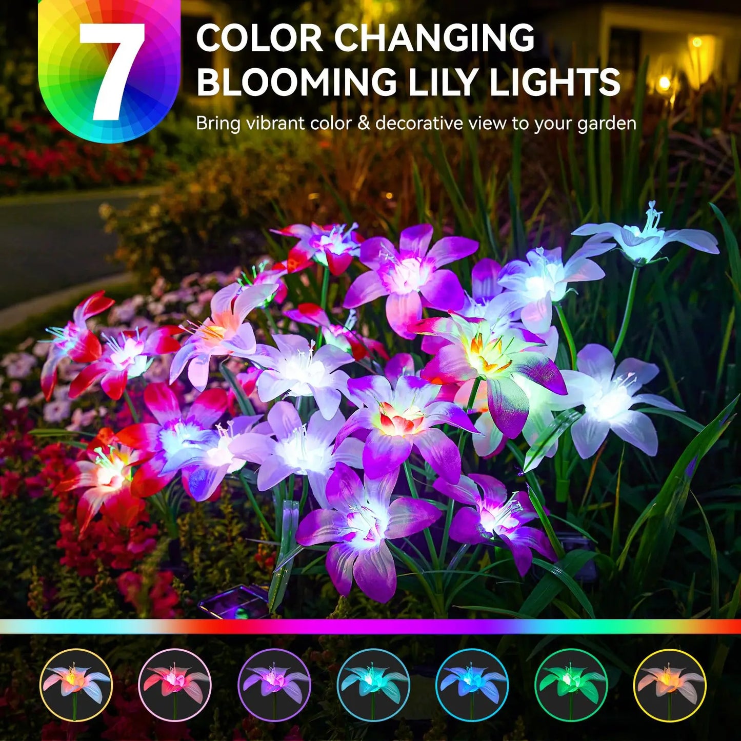 Solar Lily Flower Light 7 Color Changing Waterproof Solar Pathway Landscape Lights for Outdoor