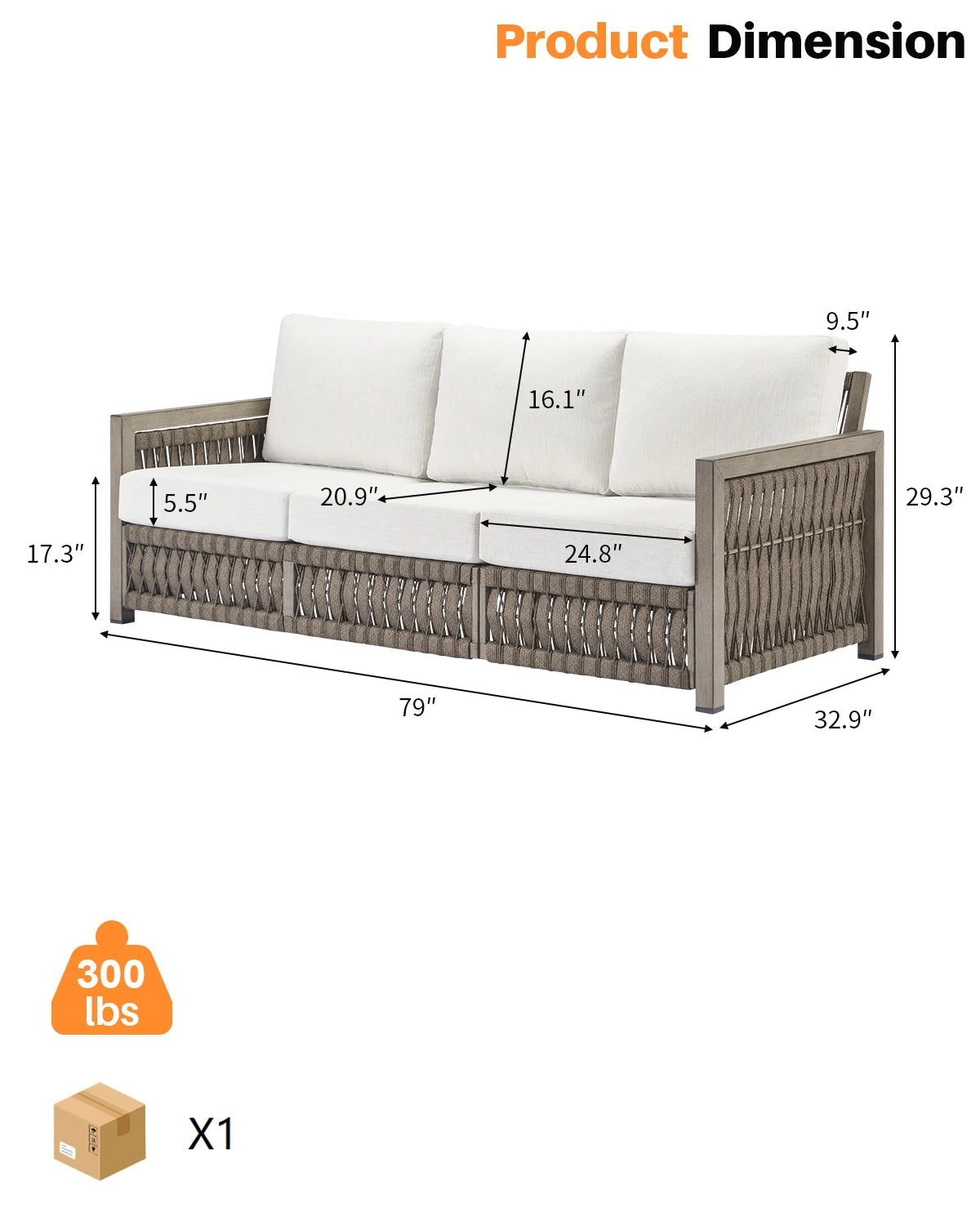 SeeHill 3-Seater Outdoor Sofa with Washable Cushions