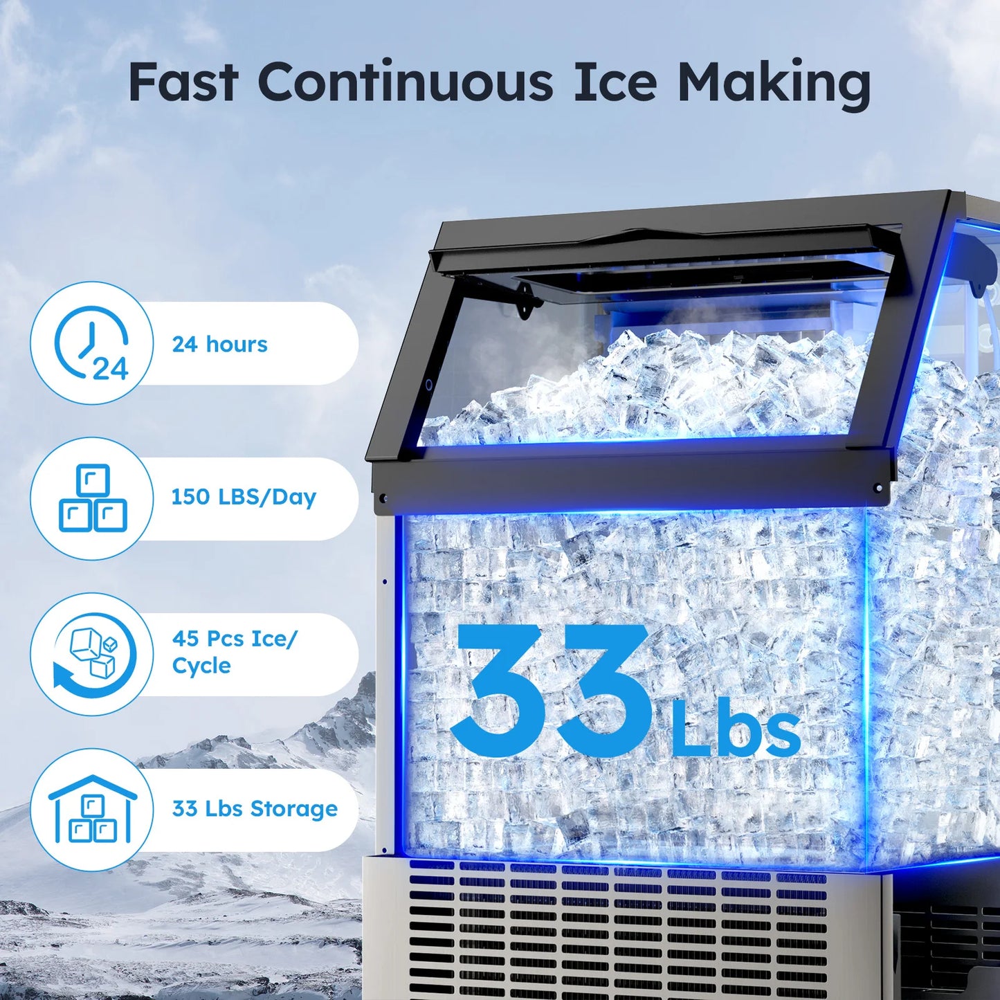 Commercial Stainless Steel Ice Maker – Under‑Counter Ice Machine with 34‑lb Bin, Freestanding for Home & Café