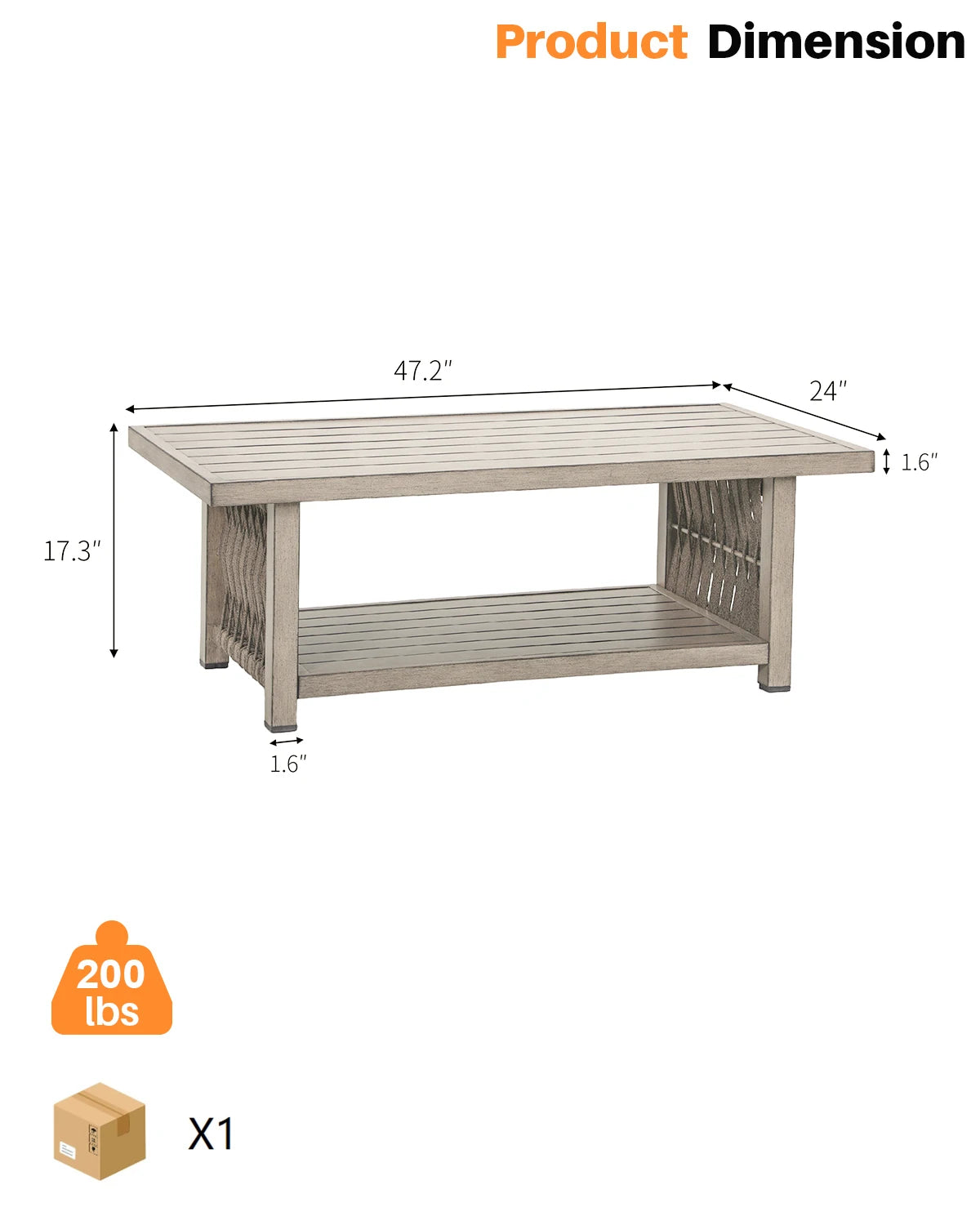 Outdoor Patio Coffee Table, 2-Tier Weather-Resistant Rectangle