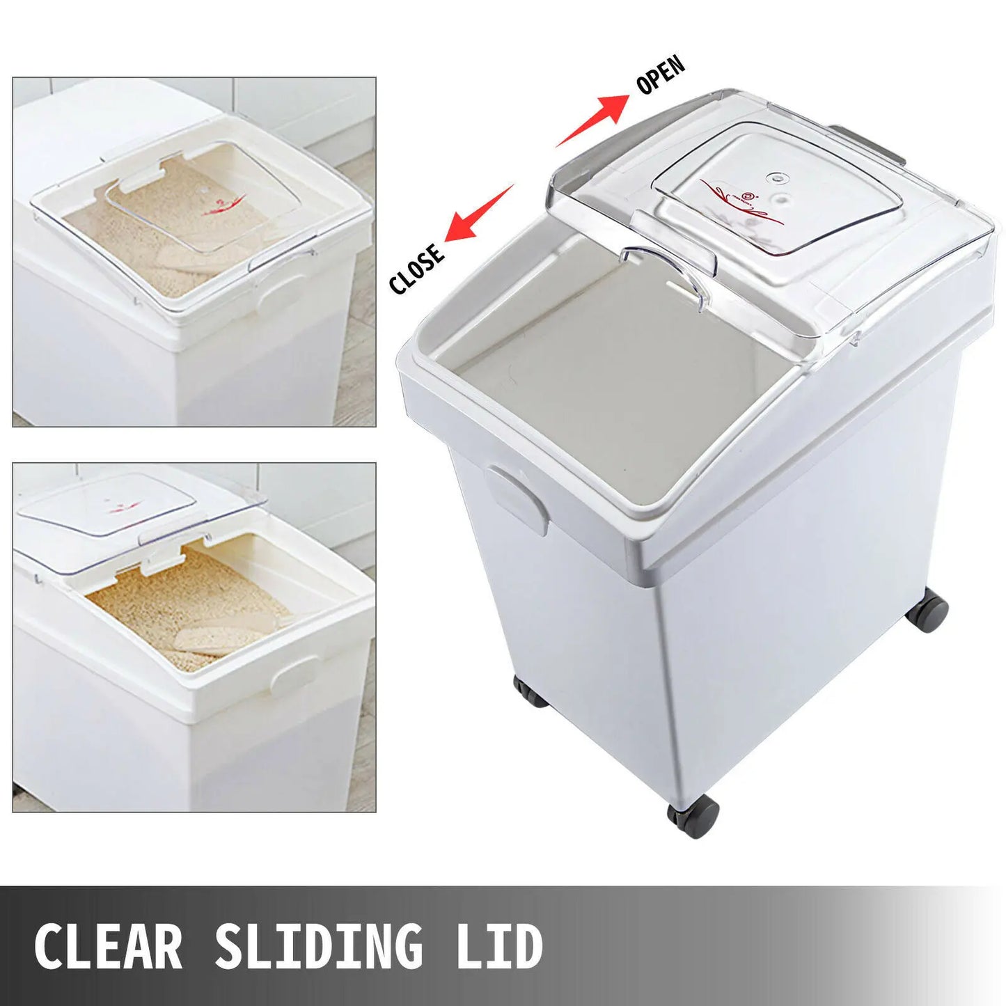 25L Dry Ingredient Storage Bin with Scoop & Casters – Dustproof, Airtight Container for Rice, Flour & Soybeans