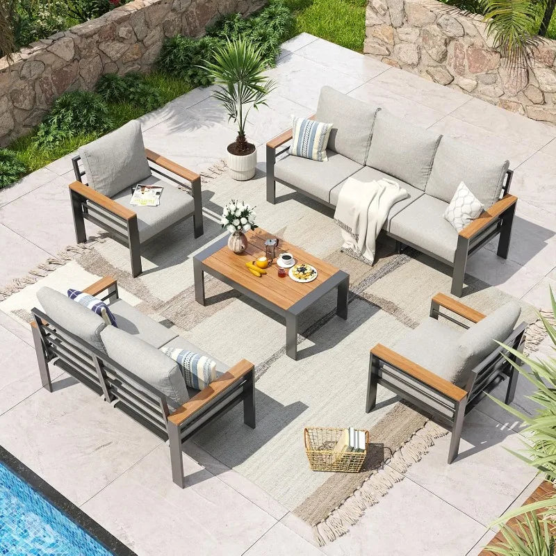 7‑Seat Aluminum Patio Furniture Set – Oversized Outdoor Sectional with Washable Thick Cushions & Coffee Table