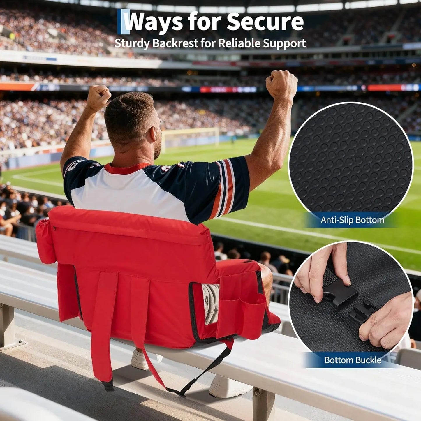 2 Pcs Portable Reclining Stadium Seat Chair with Padded Backrest & Adjustable Armrests