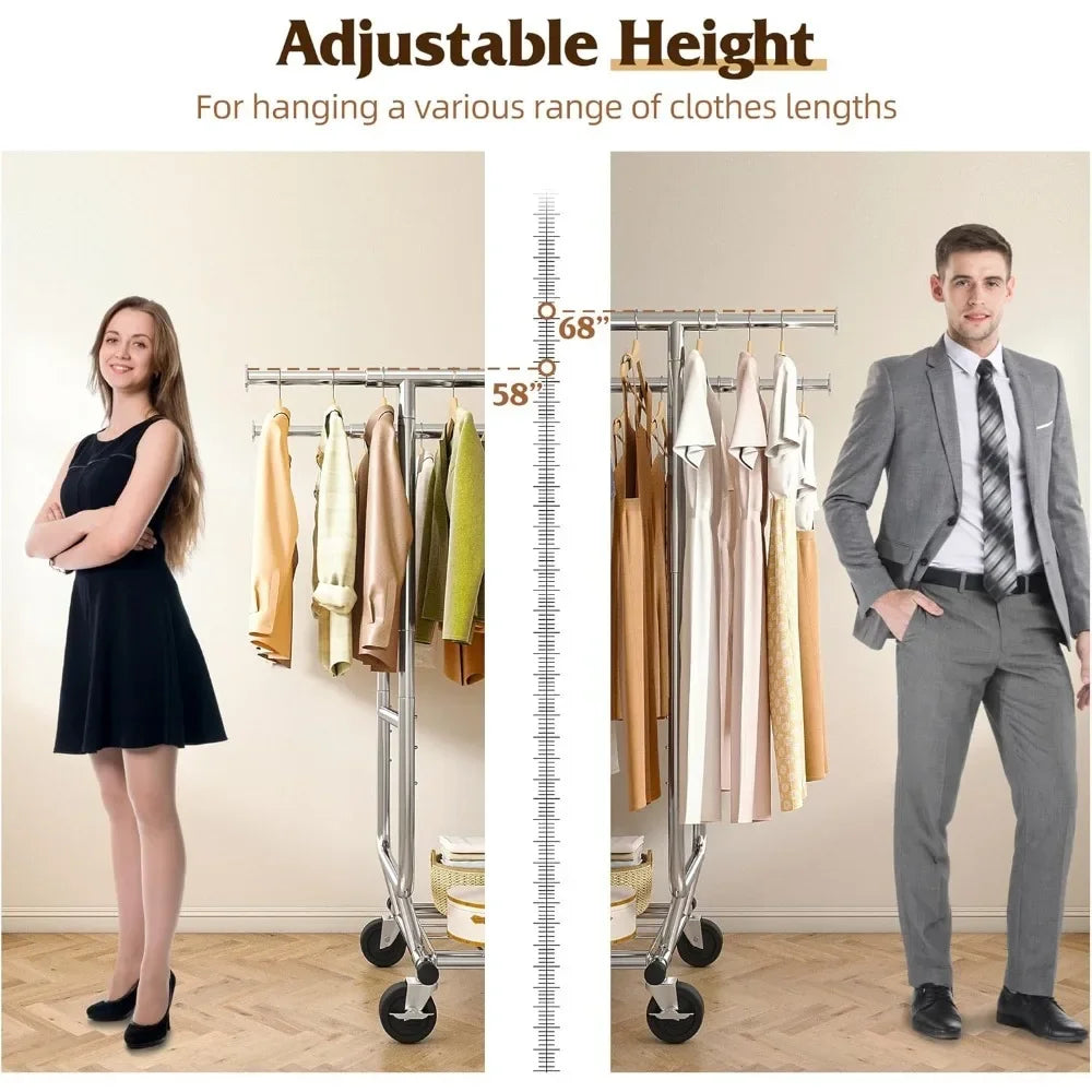 Heavy Duty Adjustable Hanger Rack, Hanger Weight Capacity 630 Lbs, with Wheels