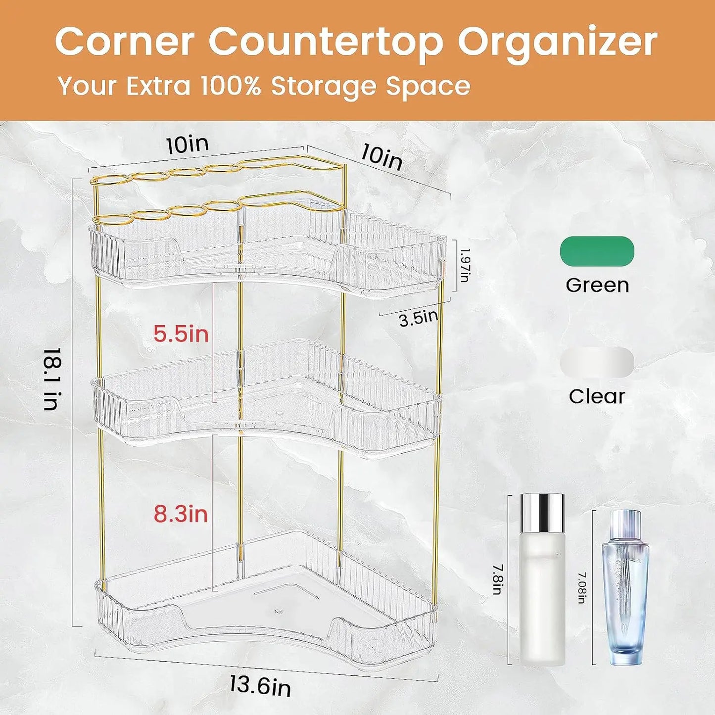 3-Tier Acrylic Corner Vanity Organizer – Luxury Makeup & Brush Station