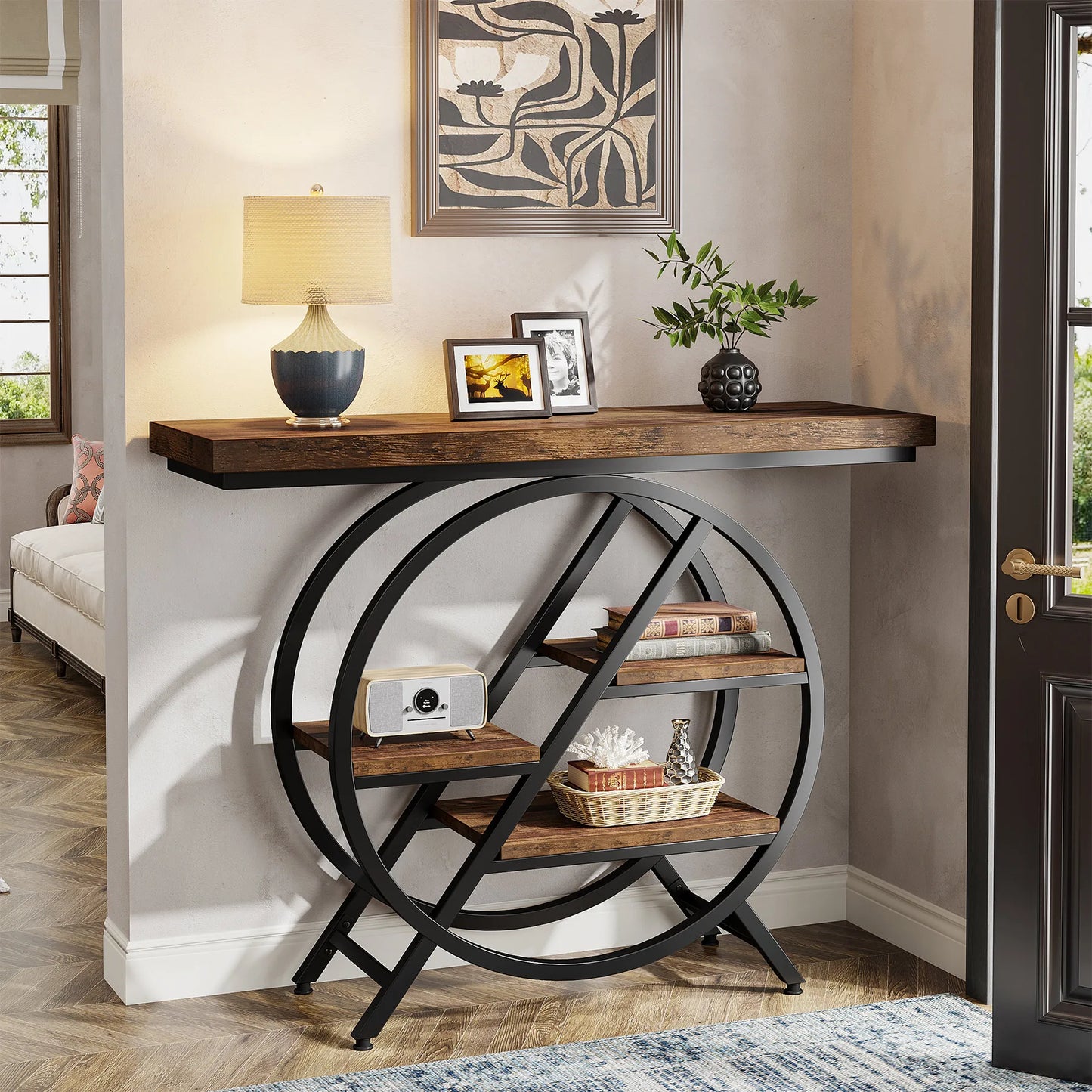 Console Table, 39-Inch Entryway or Sofa Table with Thickened Tabletop, 4- Tier shelves