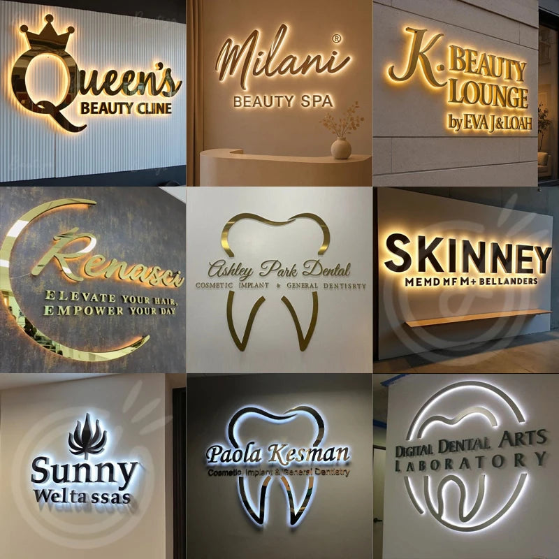 Custom LED Sign Backlit Metal Letters Stainless Steel Waterproof Business Storefront Sign CE/UL Certified