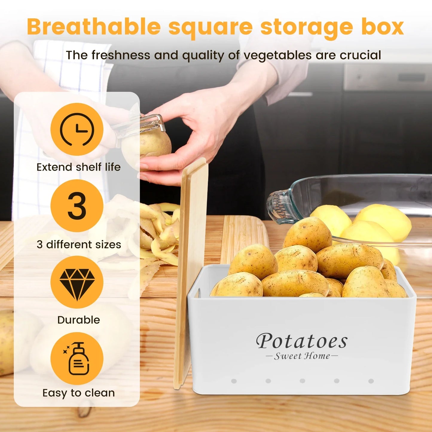 3Pcs Set Onion Garlic Potato Storage Box Carbon Steel with Vent Hole for Vegetables
