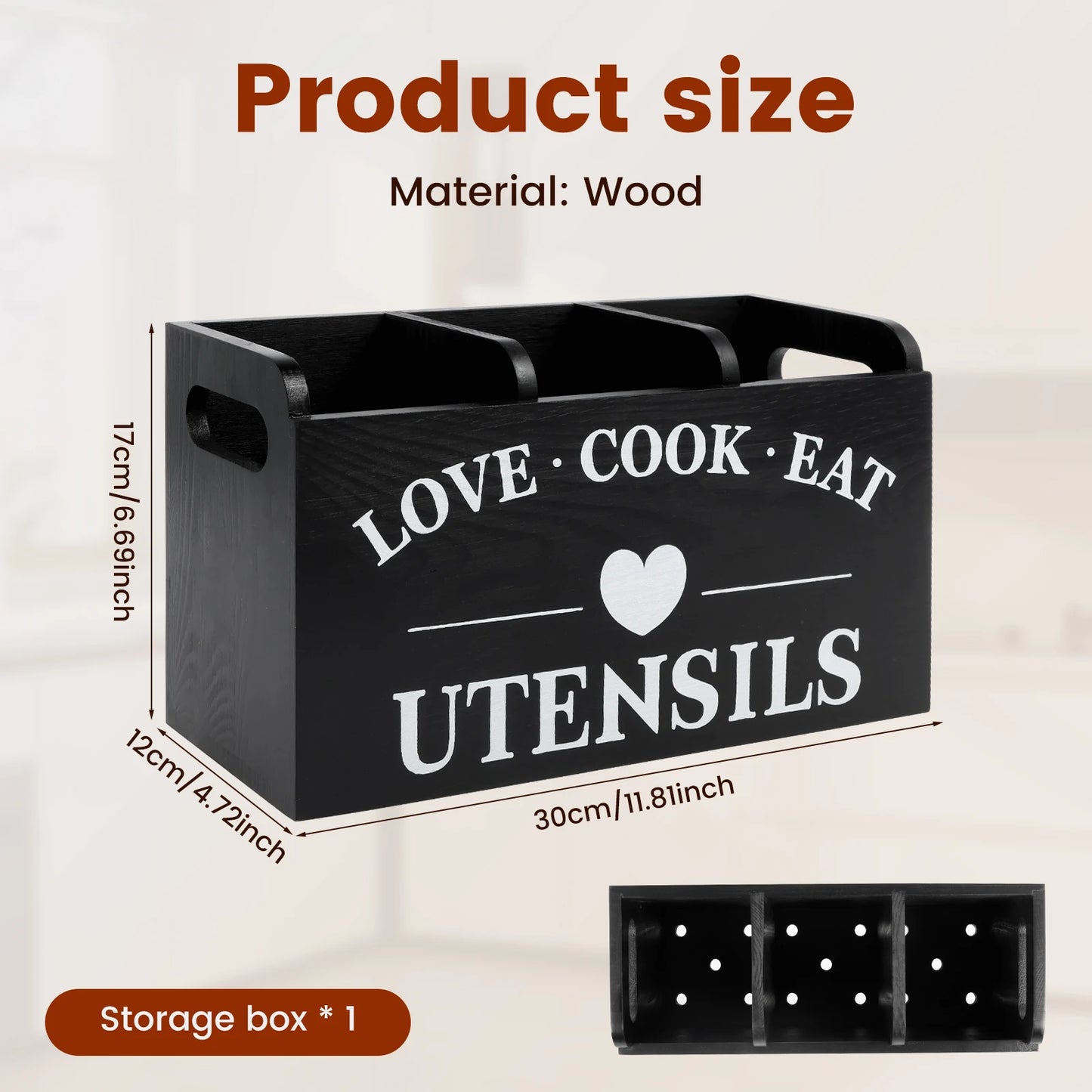 Wood Kitchen Utensil Holder – Large Spoon, Fork & Tableware Storage Caddy Organizer