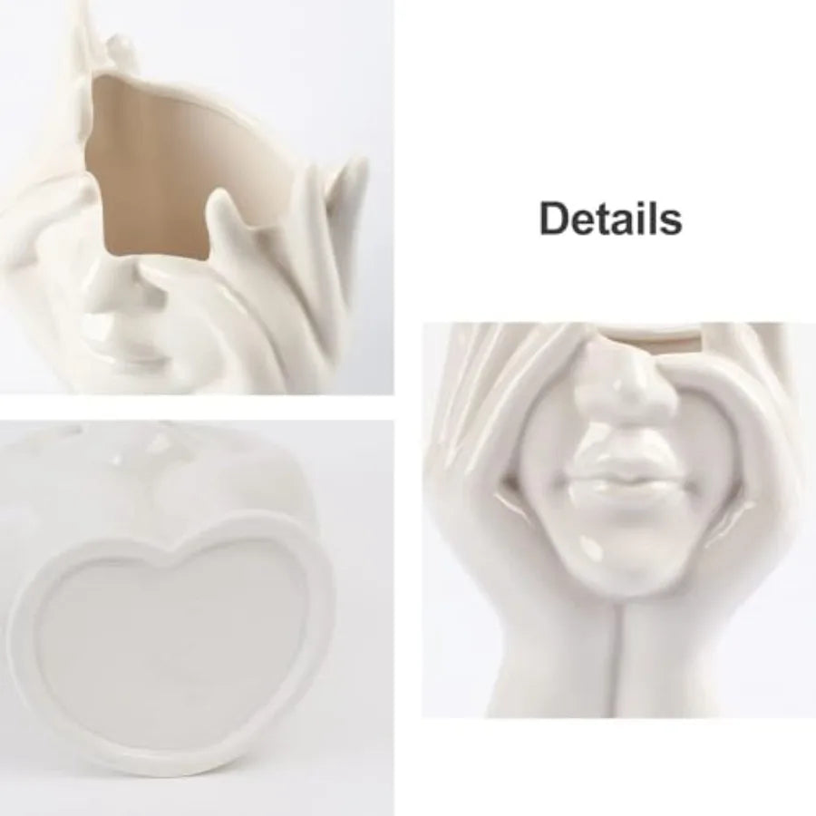 Female Head Ceramic Vase – Modern White Sculptural Face Vase for Home, Garden & Living Room Décor