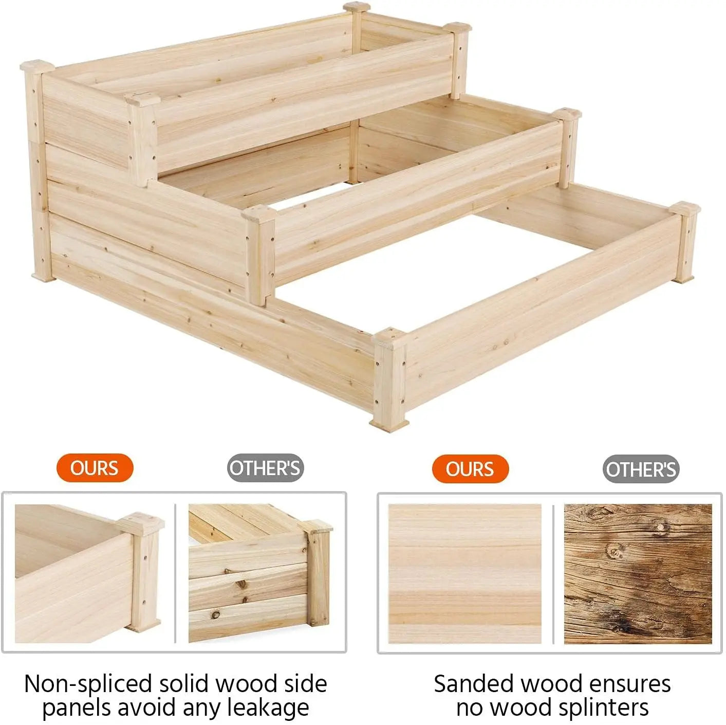 3‑Tier Elevated Wooden Garden Bed – Raised Planter Boxes for Vegetables, Herbs & Flowers