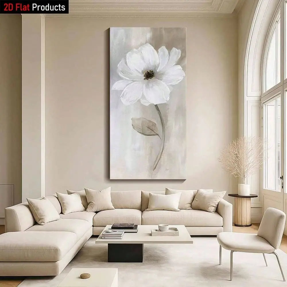 Large White Flower Canvas Art Print – Framed Wall Decor (1 Piece)