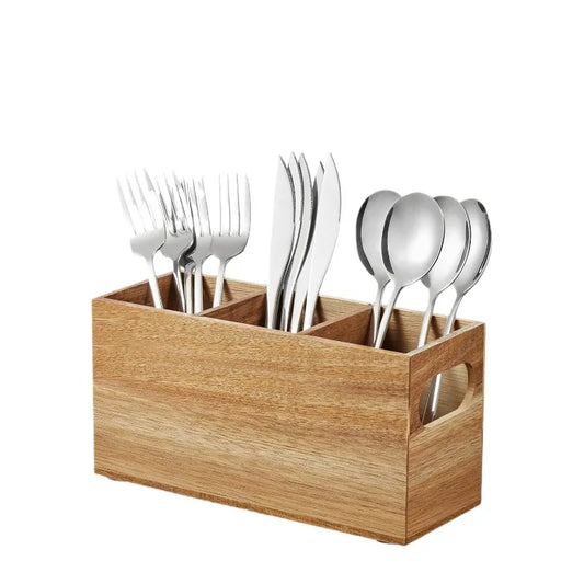 Wooden Kitchen/Desktop Storage Box – Multi-Compartment Kitchen Utensil & Miscellaneous Organizer