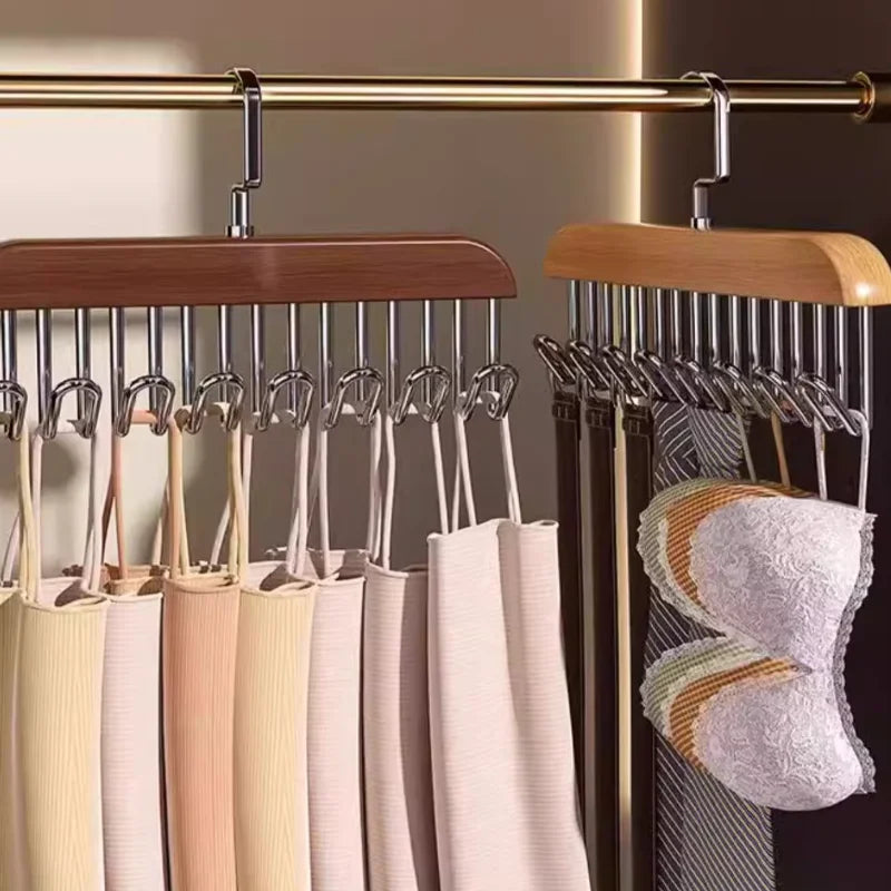 Multi-Functional Solid Wood Hanger Featuring 8 Hooks, Perfect for Apartments and Bedrooms Without Crowding