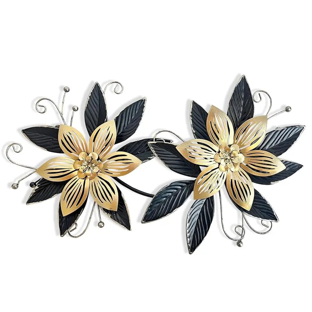 9“ White and Gold Metal Flower Wall Art, Modern Rustic Floral Decor for Indoor Living Room, Bedroom, Office, or Outdoor
